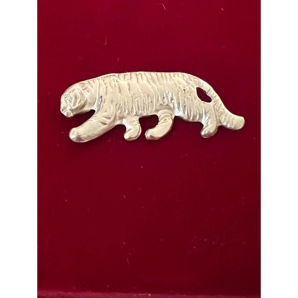 Vintage Gold Tone Metal Leaping Tiger Big Cat Brooch Pin